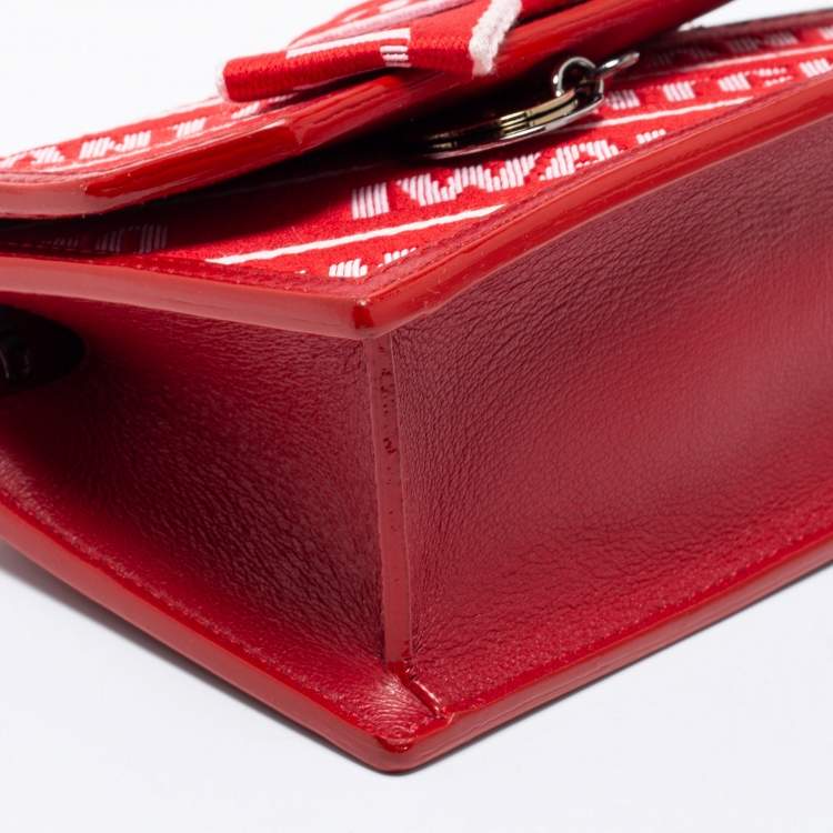 Pre Owned Jimmy Choo Red Fabric And Leather Trimmed Shoulder Bag 