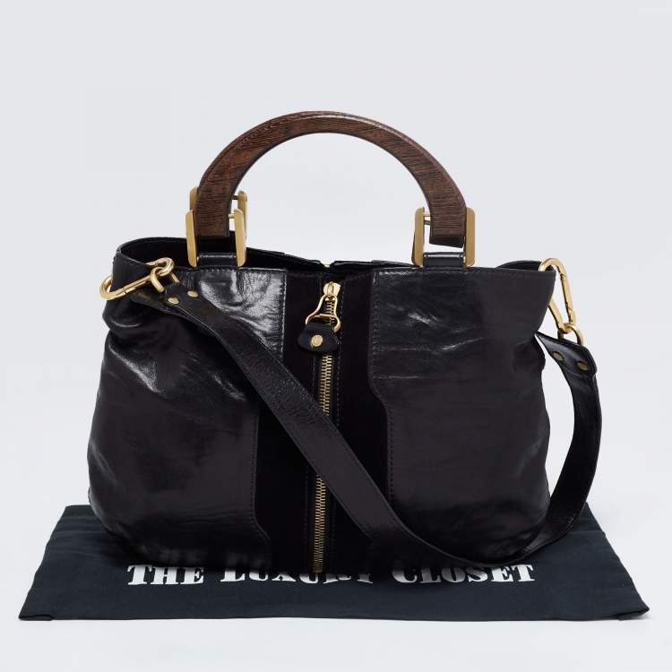 Pre Owned Jimmy Choo Black Leather and Suede Expandable Maia Top Handle bag