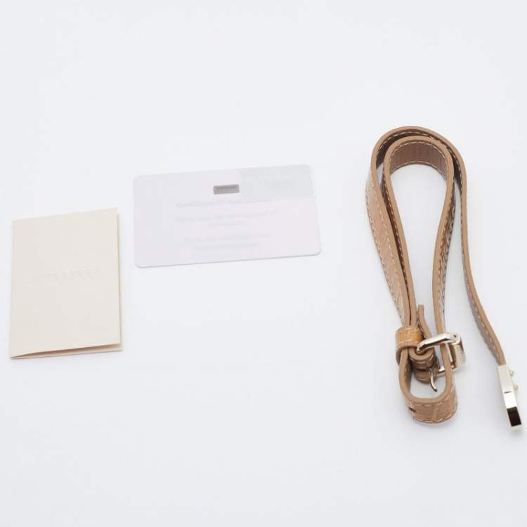 Pre Owned Jimmy Choo Beige Lizard Embossed Patent Leather Carolina Flap Shoulder Bag