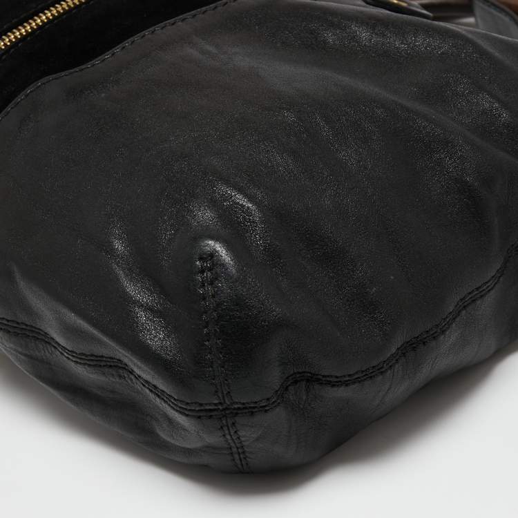 Pre Owned Jimmy Choo Black Leather and Suede Expandable Maia Tote