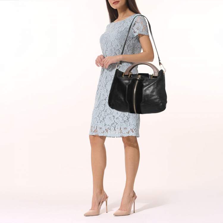 Pre Owned Jimmy Choo Black Leather and Suede Expandable Maia Tote