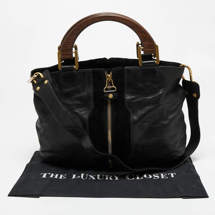 Pre Owned Jimmy Choo Black Leather and Suede Expandable Maia Tote