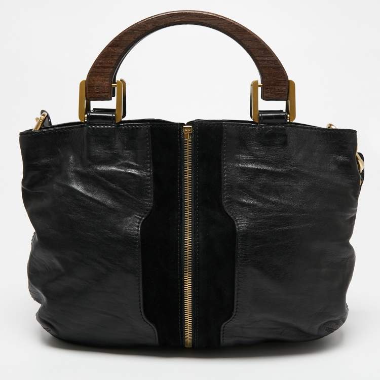Pre Owned Jimmy Choo Black Leather and Suede Expandable Maia Tote