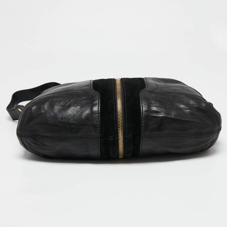 Pre Owned Jimmy Choo Black Leather and Suede Expandable Maia Tote