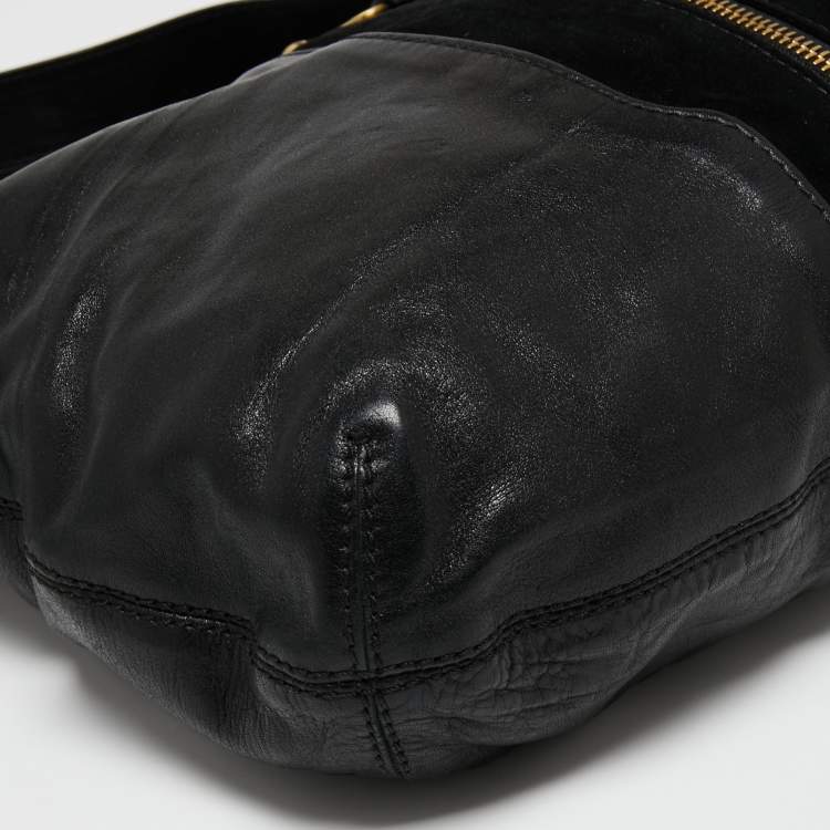 Pre Owned Jimmy Choo Black Leather and Suede Expandable Maia Tote