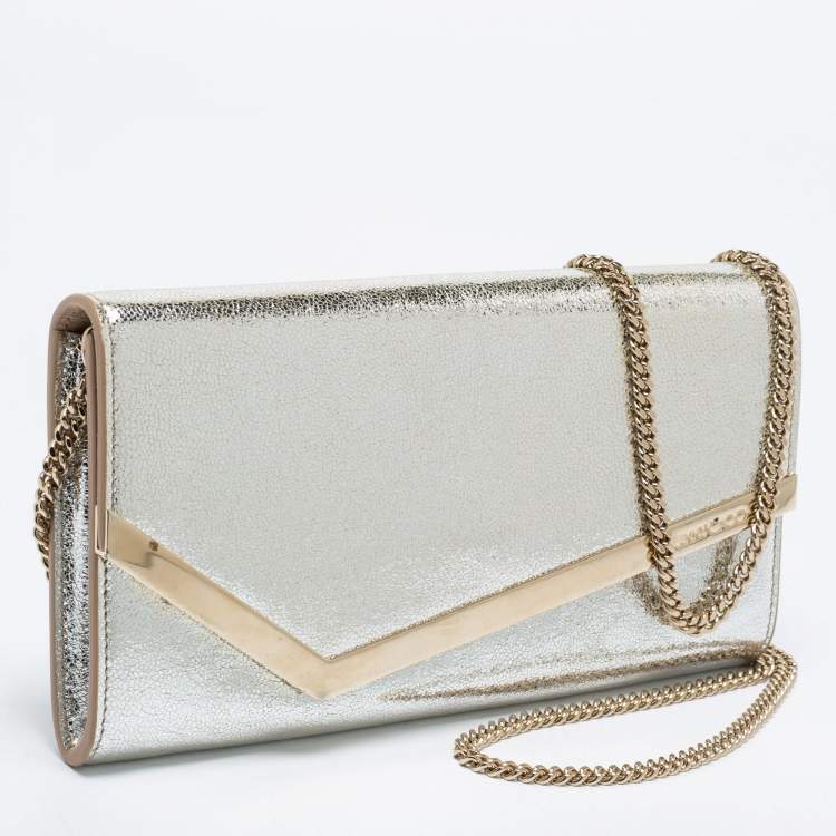 Pre Owned Jimmy Choo Gold Leather Emmie Clutch