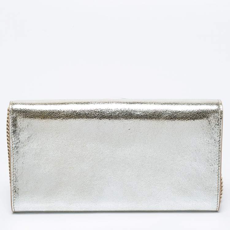 Pre Owned Jimmy Choo Gold Leather Emmie Clutch