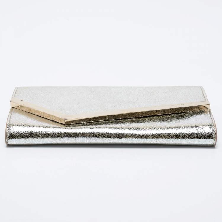 Pre Owned Jimmy Choo Gold Leather Emmie Clutch