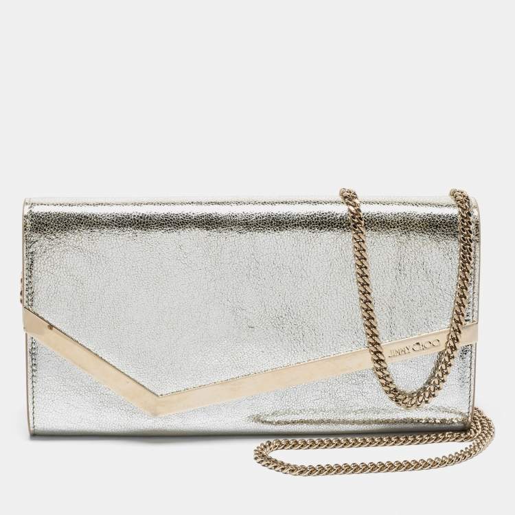 Pre Owned Jimmy Choo Gold Leather Emmie Clutch