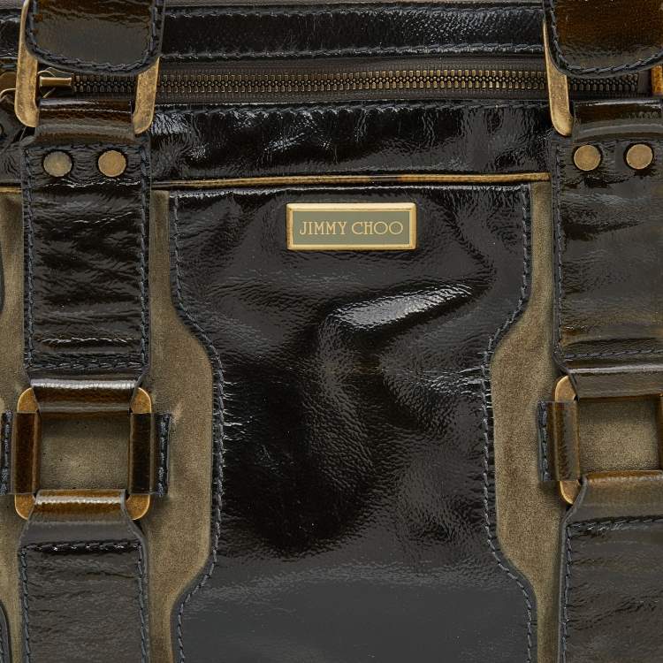 Pre Owned Jimmy Choo Dark Olive Patent Leather and Suede Malena Satchel