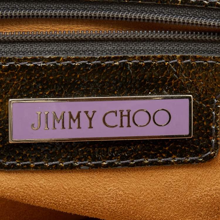 Pre Owned Jimmy Choo Dark Olive Patent Leather and Suede Malena Satchel