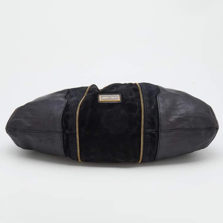 Pre Owned Jimmy Choo Black Leather and Suede Expandable Maia Hobo