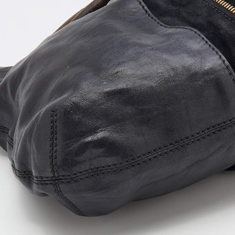 Pre Owned Jimmy Choo Black Leather and Suede Expandable Maia Hobo