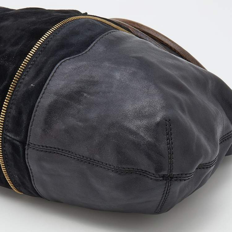 Pre Owned Jimmy Choo Black Leather and Suede Expandable Maia Hobo