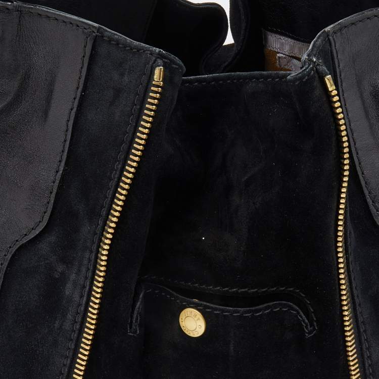 Pre Owned Jimmy Choo Black Leather and Suede Expandable Maia Hobo
