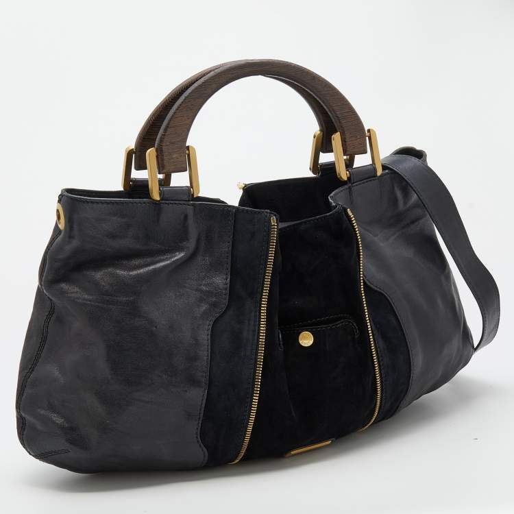 Pre Owned Jimmy Choo Black Leather and Suede Expandable Maia Hobo