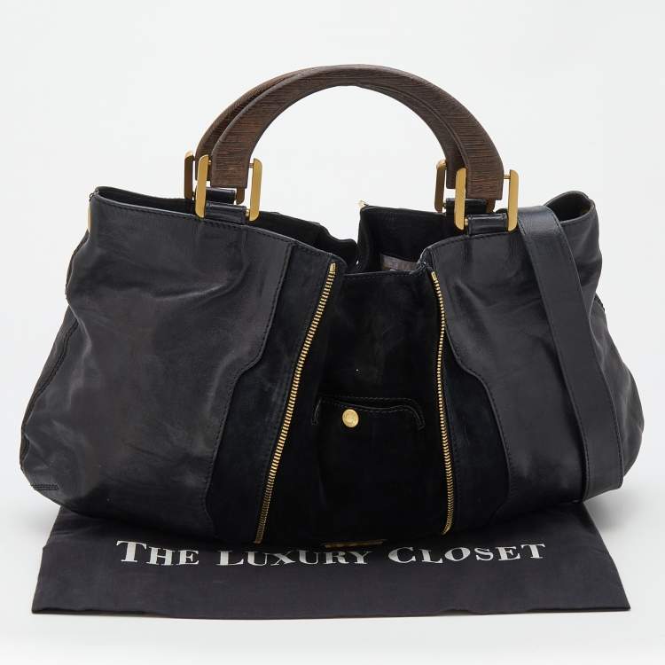 Pre Owned Jimmy Choo Black Leather and Suede Expandable Maia Hobo