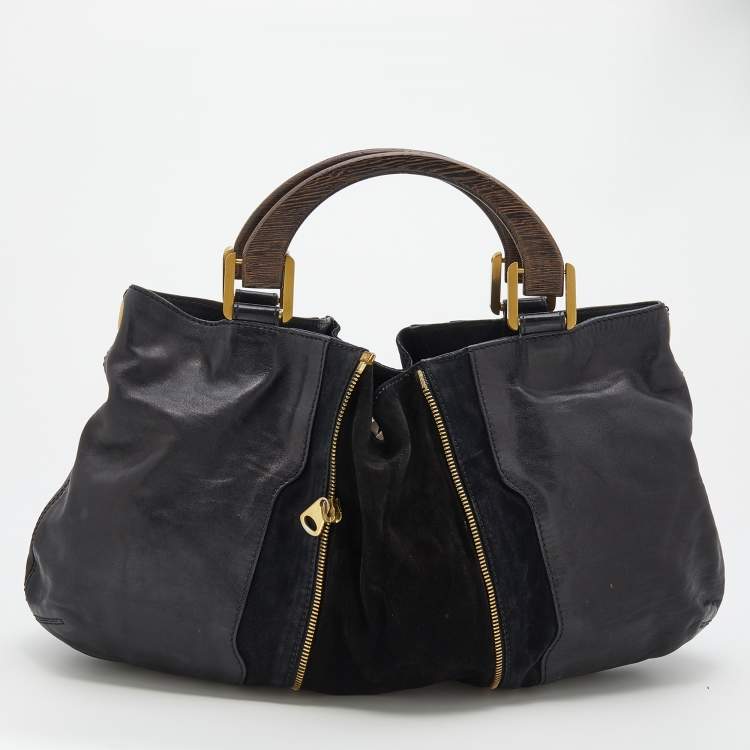 Pre Owned Jimmy Choo Black Leather and Suede Expandable Maia Hobo