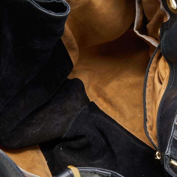 Pre Owned Jimmy Choo Black Leather and Suede Expandable Maia Hobo
