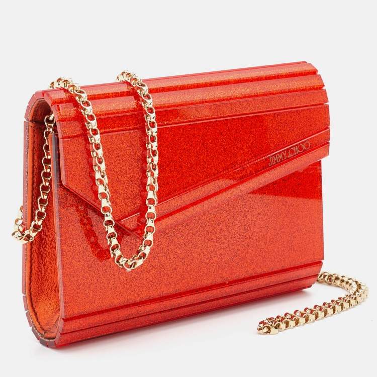 Pre Owned Jimmy Choo Orange Acrylic and Leather Candy Chain Clutch 