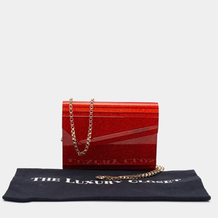Pre Owned Jimmy Choo Orange Acrylic and Leather Candy Chain Clutch 