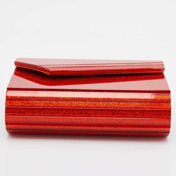 Pre Owned Jimmy Choo Orange Acrylic and Leather Candy Chain Clutch 