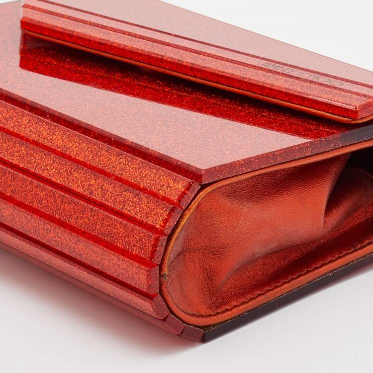Pre Owned Jimmy Choo Orange Acrylic and Leather Candy Chain Clutch 