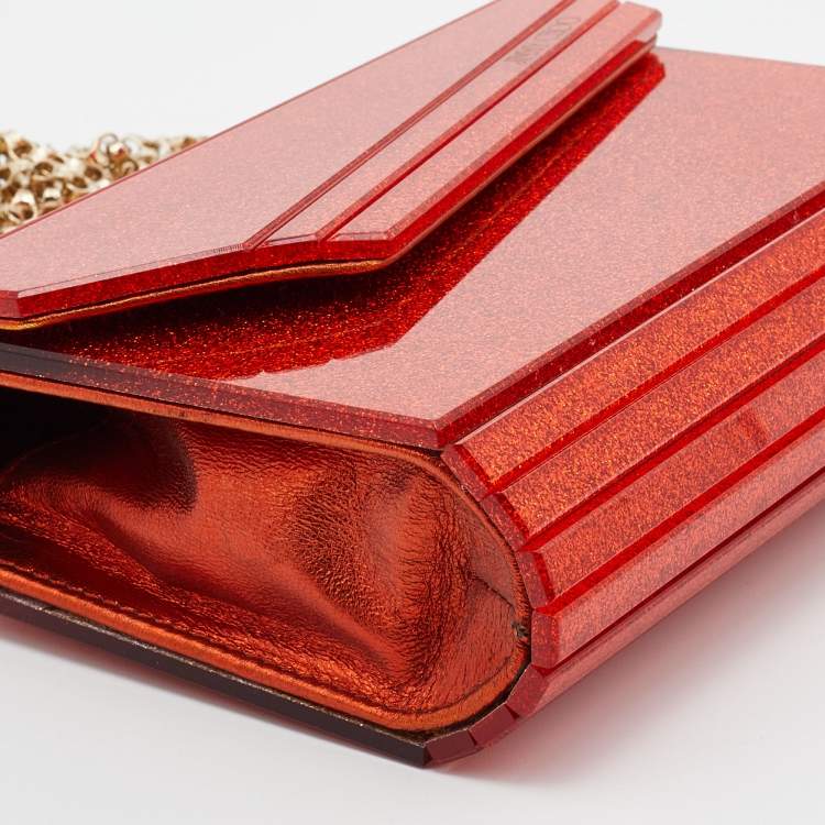 Pre Owned Jimmy Choo Orange Acrylic and Leather Candy Chain Clutch 