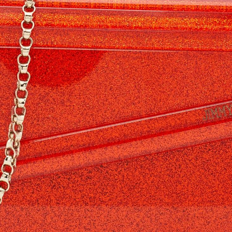 Pre Owned Jimmy Choo Orange Acrylic and Leather Candy Chain Clutch 