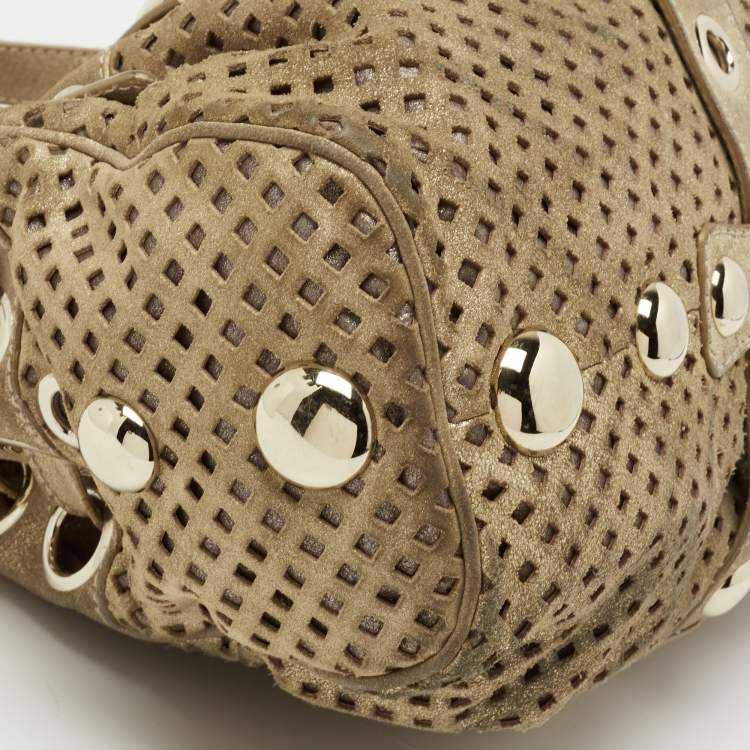 Pre Owned Jimmy Choo Gold Perforated Suede Riki Tote 