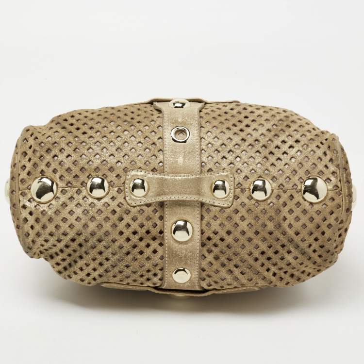Pre Owned Jimmy Choo Gold Perforated Suede Riki Tote 