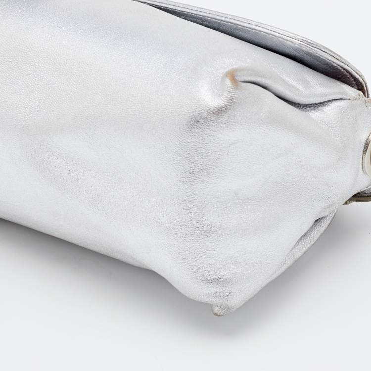Pre Owned Jimmy Choo Metallic Silver Leather Tulita Pochette