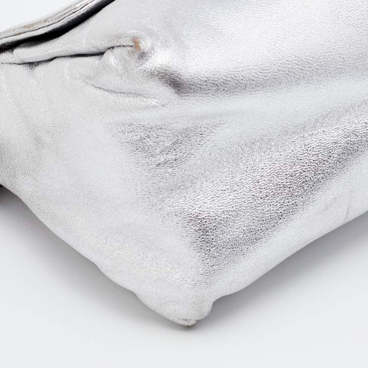 Pre Owned Jimmy Choo Metallic Silver Leather Tulita Pochette