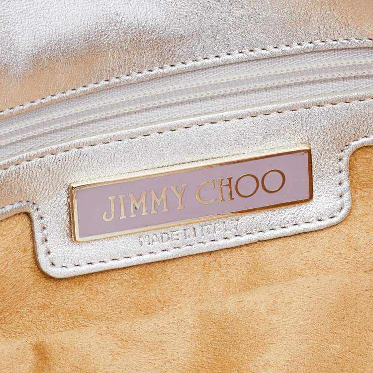 Pre Owned Jimmy Choo Metallic Silver Leather Tulita Pochette