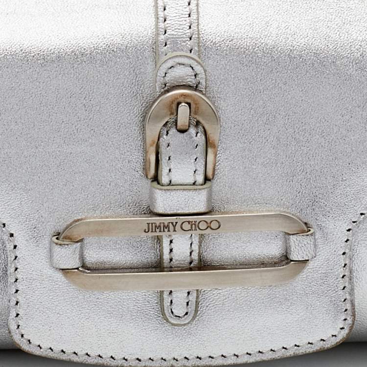 Pre Owned Jimmy Choo Metallic Silver Leather Tulita Pochette