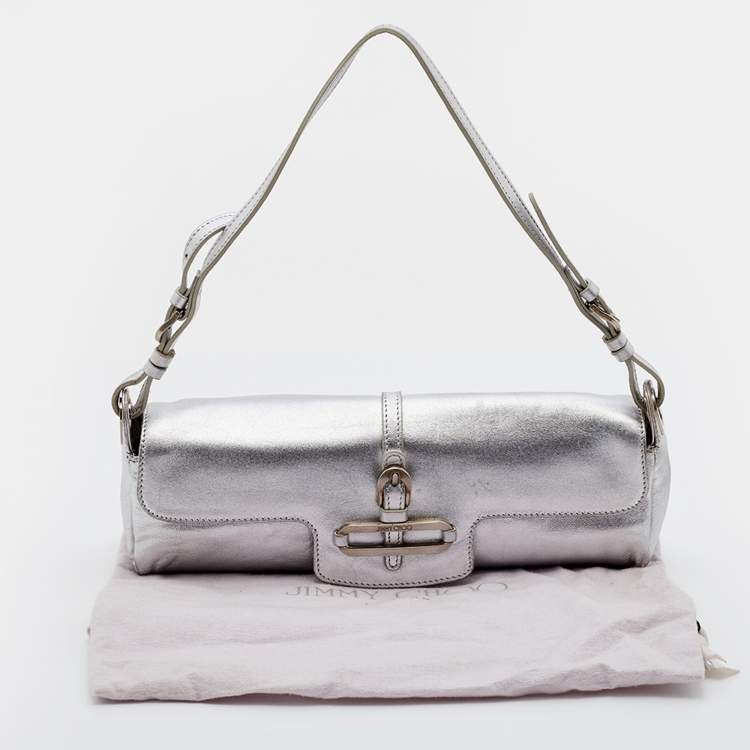 Pre Owned Jimmy Choo Metallic Silver Leather Tulita Pochette