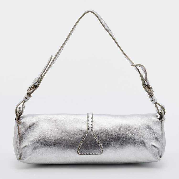 Pre Owned Jimmy Choo Metallic Silver Leather Tulita Pochette