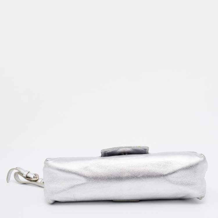 Pre Owned Jimmy Choo Metallic Silver Leather Tulita Pochette