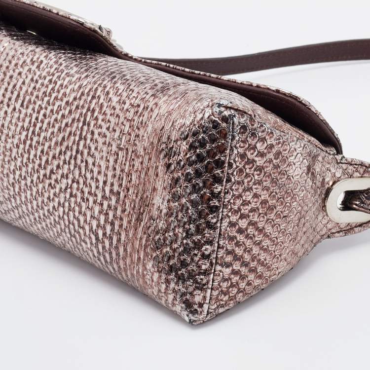 Pre Owned Jimmy Choo Metallic Brown Snakeskin Leather Tulita Pochette Bag
