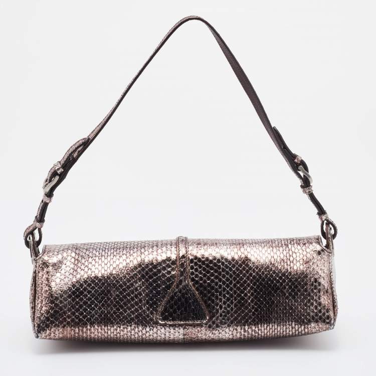 Pre Owned Jimmy Choo Metallic Brown Snakeskin Leather Tulita Pochette Bag
