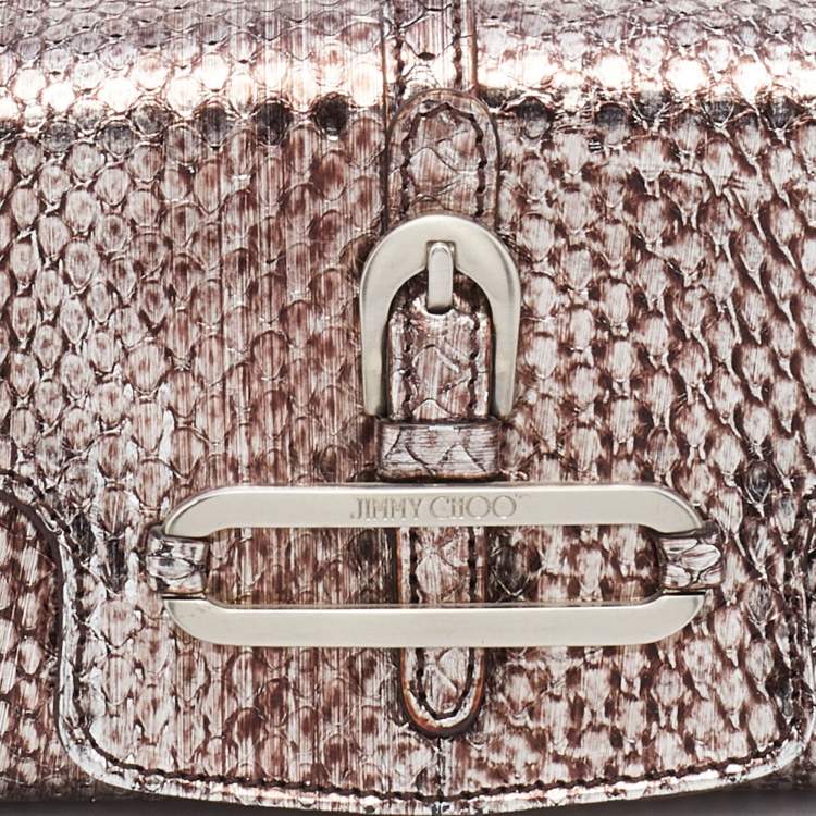 Pre Owned Jimmy Choo Metallic Brown Snakeskin Leather Tulita Pochette Bag