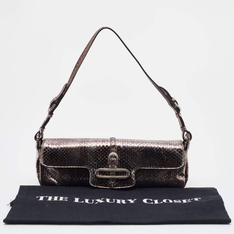 Pre Owned Jimmy Choo Metallic Brown Snakeskin Leather Tulita Pochette Bag