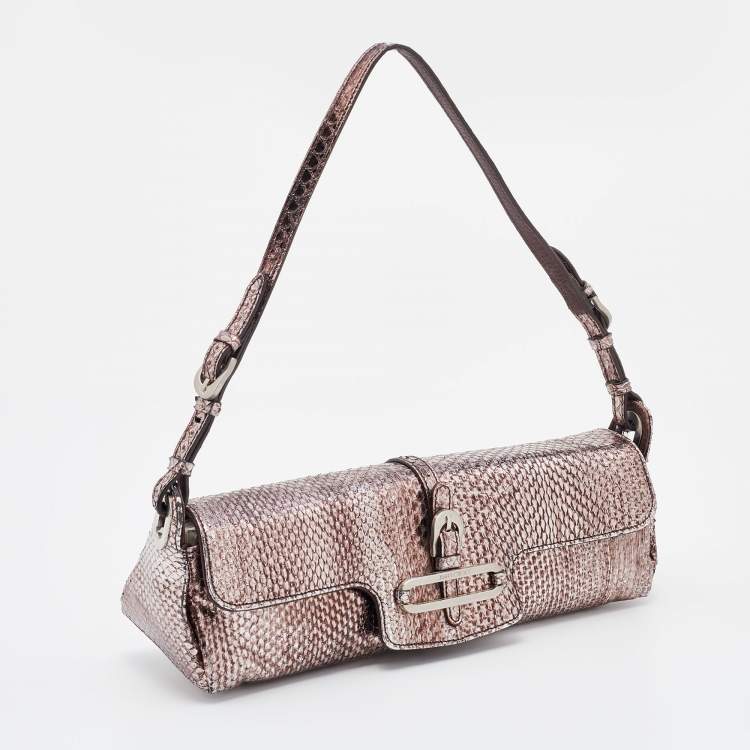 Pre Owned Jimmy Choo Metallic Brown Snakeskin Leather Tulita Pochette Bag