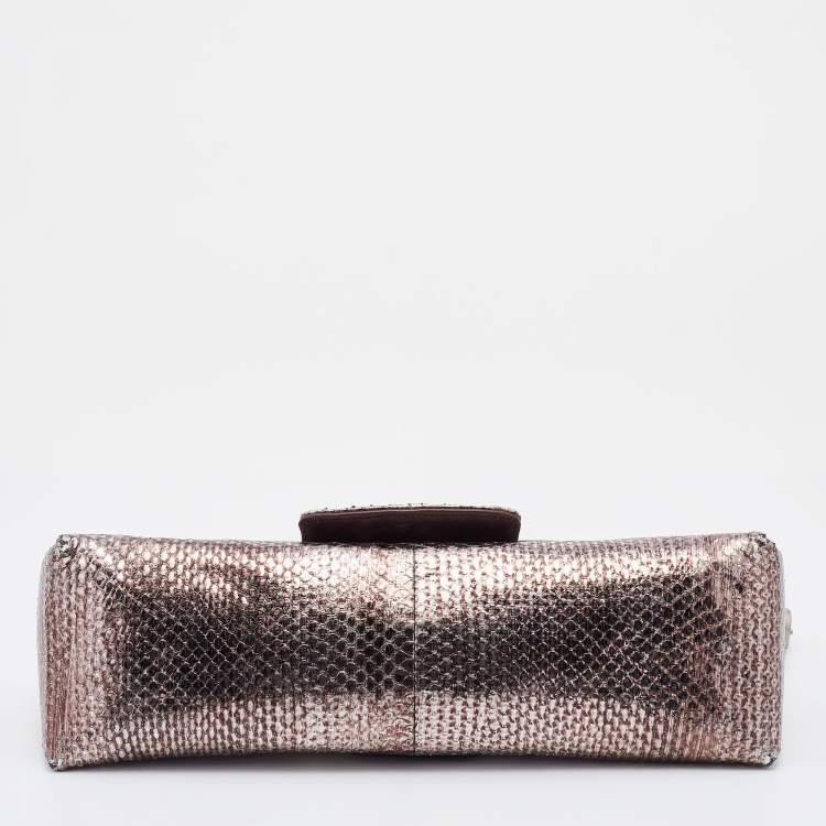 Pre Owned Jimmy Choo Metallic Brown Snakeskin Leather Tulita Pochette Bag