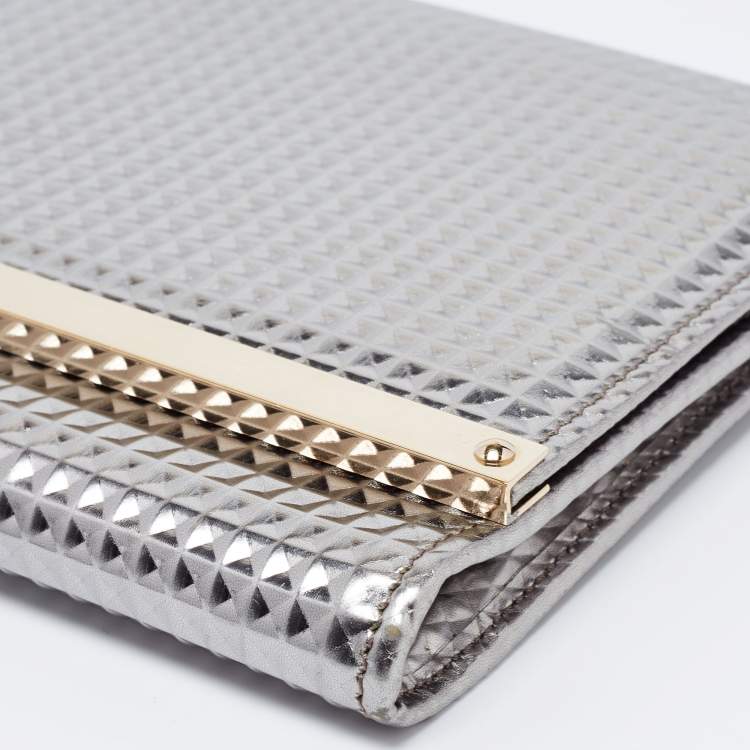 Pre Owned Jimmy Choo Metallic Silver Leather Milla Clutch