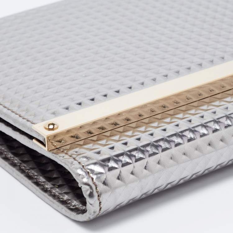 Pre Owned Jimmy Choo Metallic Silver Leather Milla Clutch