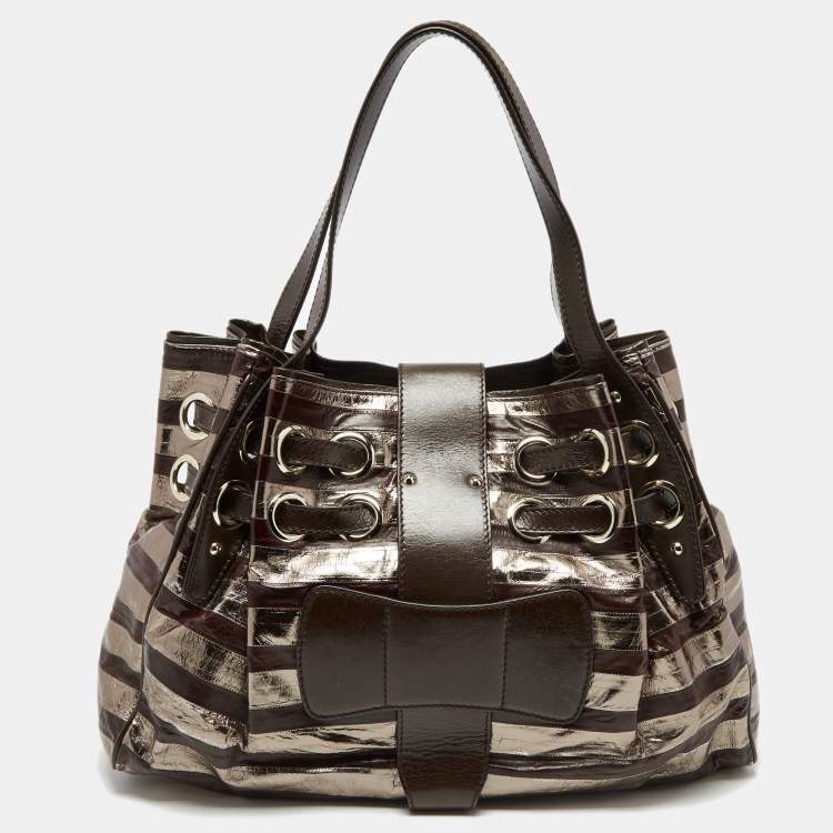 Pre Owned Jimmy Choo Metallic/Dark Brown Eel Leather Ramona Shoulder Bag