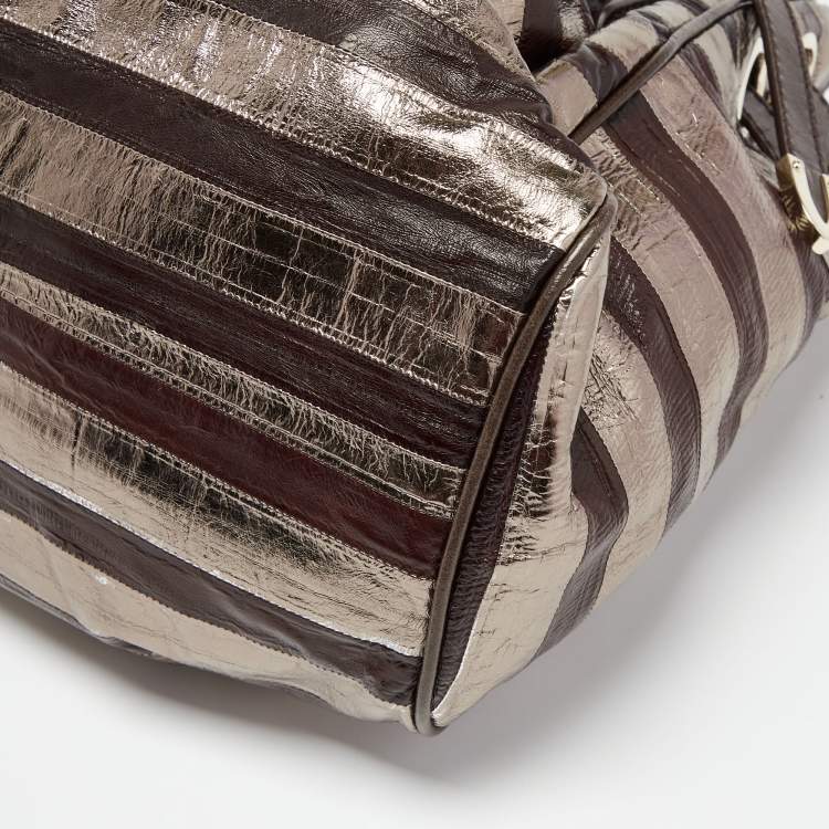 Pre Owned Jimmy Choo Metallic/Dark Brown Eel Leather Ramona Shoulder Bag