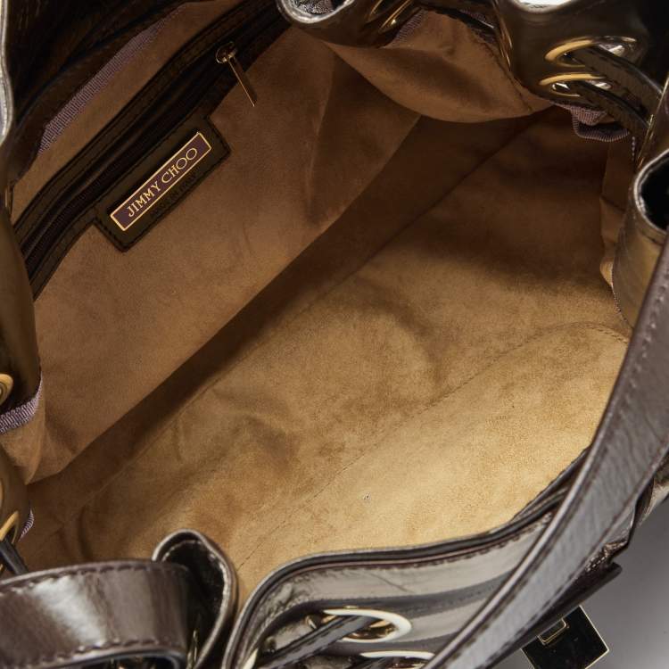 Pre Owned Jimmy Choo Metallic/Dark Brown Eel Leather Ramona Shoulder Bag
