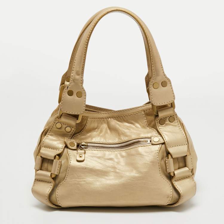 Pre Owned Jimmy Choo Gold Leather and Suede Mahala Bag